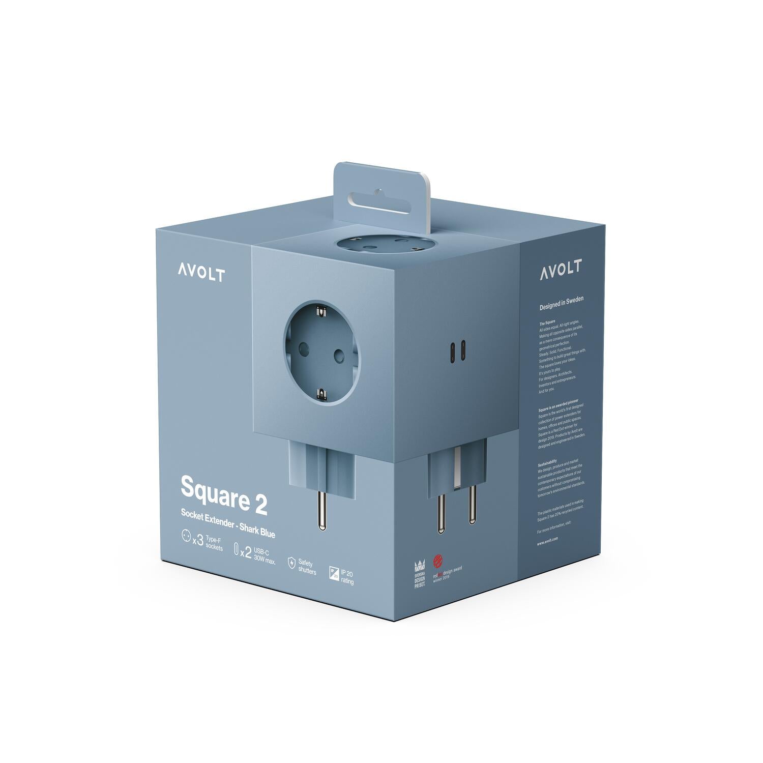 Square 2 stikdåse, USB-C - Shark Blue